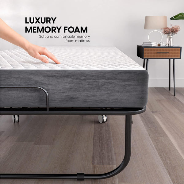 Folding Bed with Mattress - 75X31 Cot Size Frame - Portable Rollaway Guest Bed with 5-Inch Memory Foam Mattress - Space-Saving Foldable Design for Easy Storage (31 Inch)5