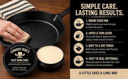 Cowboy Bob’S Cast Iron Seasoning & Conditioner - Made with Organic Avocado Oil & USA Beeswax - No Seed Oils - Rust Protection & Maintenance - Restore Skillets, Griddles, Woks, Grills & Carbon Steel - Made in USA8