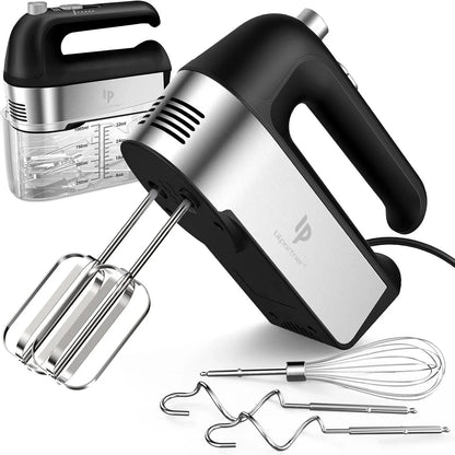 Hand Mixer Electric, 450W Kitchen Mixers with Scale Cup Storage Case, Turbo Boost/Self-Control Speed + 5 Speed + Eject Button + 5 Stainless Steel Accessories, for Easy Whipping Dough, Cream, Black1