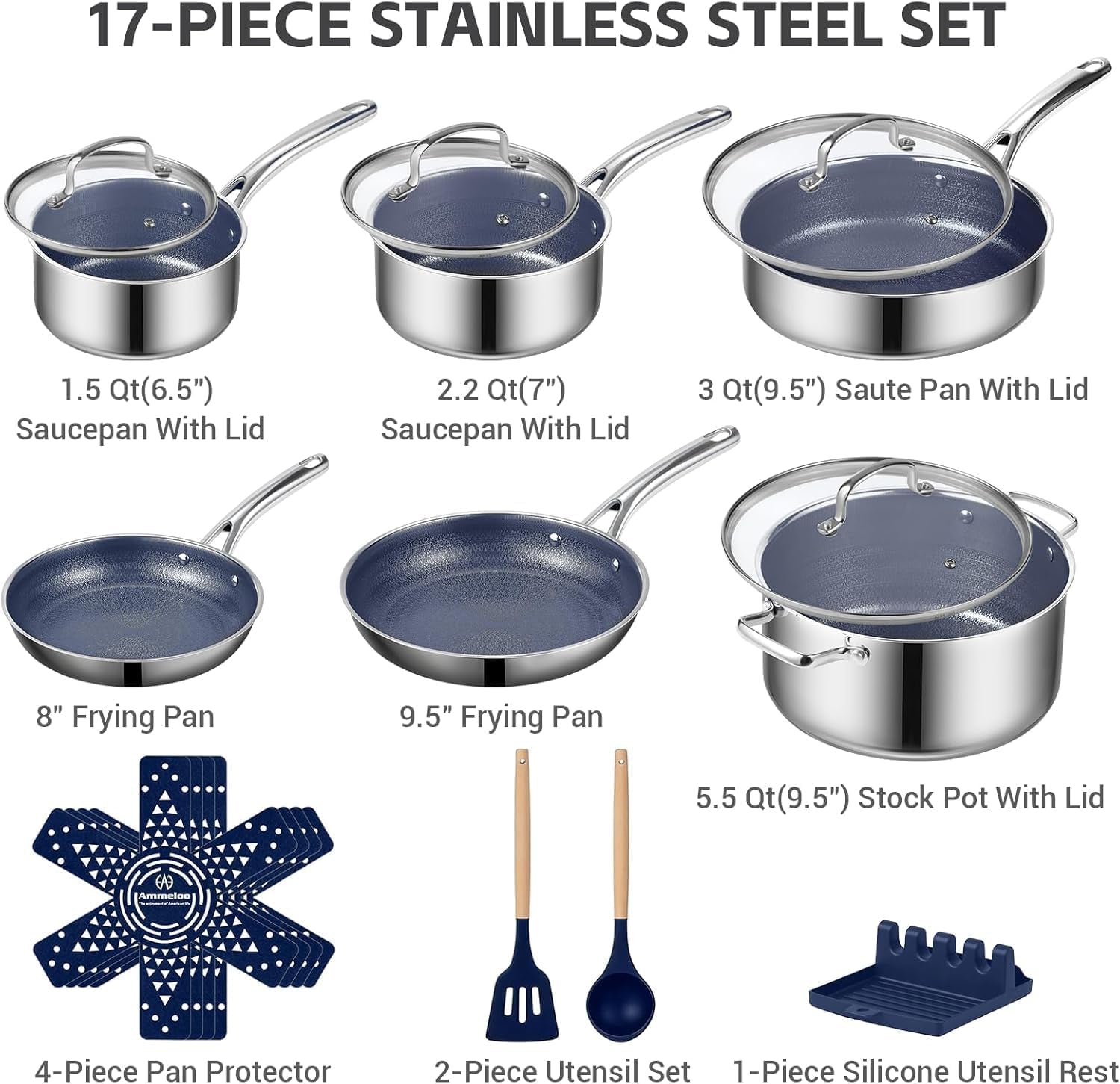 hybrid-stainless-steel-cookware-set-17-piece-tri-ply-pots-and-pans-set-non-stick-induction-kitchen-cookware-sets-dishwasher-oven-safe-pfoa-free-all-cooktops-compatible-navy-blue