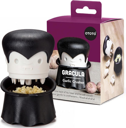 Gracula Garlic Press, Garlic Crusher, Garlic Mincer, Also for Ginger, Nuts, Chili, Herbs - Twist Top Mincer & Easy Squeeze Manual Press Peeler, Goth Gifts1