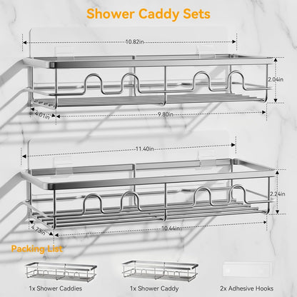 Adhesive Shower Caddy, Large Capacity Shower Racks for inside Shower, No Drill Bathroom Shower Organizer and Storage, 2 Pack Silver Bathroom Shelves, Home Decor Rv Accessories, Apartment2