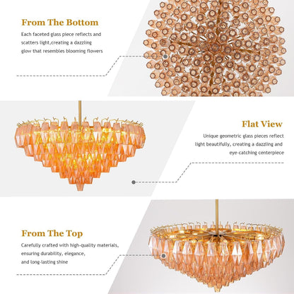 36" Modern round Amber Crystal Chandelier, 8-Tier Large Luxury Brass 20-Light Chandelier for Dining Room, High Ceiling Foyer & Staircase, Warm Golden Glow for Cozy Winter Nights5