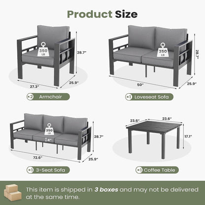 5 Piece Aluminum Patio Furniture Set with Thick Cushions and Coffee Table7