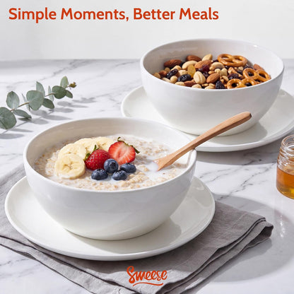 Large Soup Bowls Set of 4, 24 Oz White Ceramic Bowls for Soup, Ramen, Pasta & Salad, Deep Porcelain Serving Bowls, Microwave & Dishwasher Safe5
