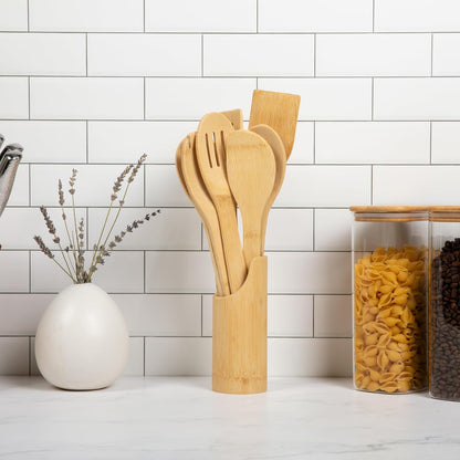 Bamboo Spoons for Cooking - Set of 8 Spoons with Holder - Wooden Cooking Spoons - Non-Toxic & Organic Bamboo Cooking Utensils with Spoon Set & Spatula - Premium Kitchen Utensils3