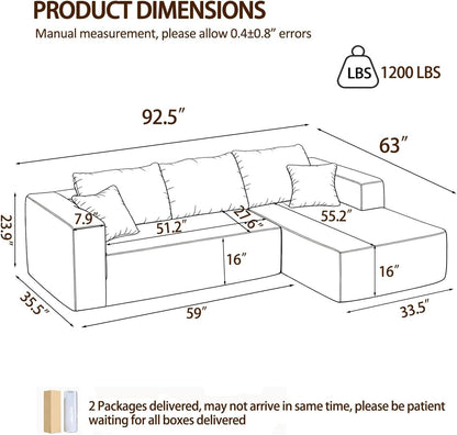 92.5" Modular Sectional Sofa, L-Shaped Cloud Couch with Deep Seats and Chaise, Upholstered Corduroy Boneless Couch for Living Room Small Space, No Need Assembly - Black(Left Facing Chaise)2