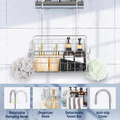 Hanging Shower Organizer, Shower Caddy Hanging, Bathroom Storage Rack with Hooks over the Door, Stainless Steel Rustproof Bathroom Basket Shelf for Bath Faucet or Cross Bar3