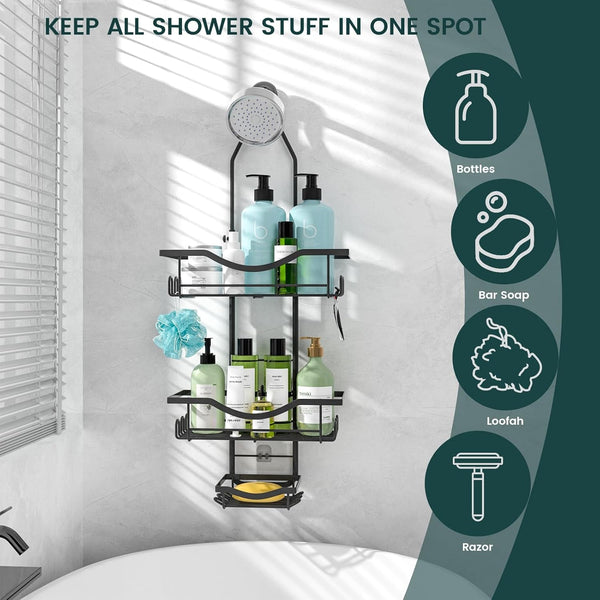 Adjustable Shower Caddy Hanging Rustproof Shower Organizer, Black8