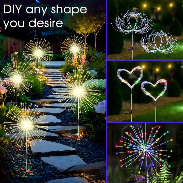 Solar Garden Lights Outdoor,Waterproof Garden, 2PC 200 LED Twinkling Firework Lights Decorative with 8 Modes,Decor for Yard Patio Pathway Lawn for Yard outside Fairy Decorative3