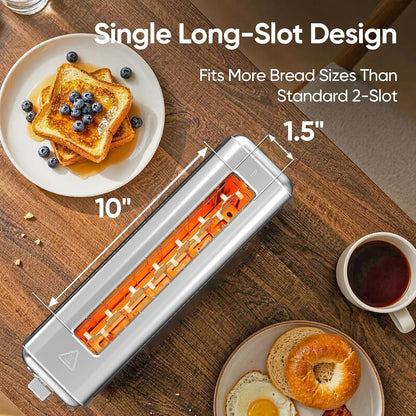 ® Slim Long Slot Stainless Steel Toaster, Toaster 2 Slice Wide Slot with 10.24 X 1.5 in Slot, Bagel Defrost Cancel, 7 Shades, Crumb Tray3