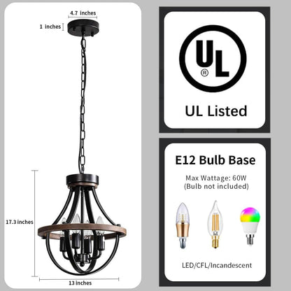 Farmhouse Chandelier, Modern Hanging Pendant Lighting, 4-Light Rustic Ceiling Light Fixture, Vintage Chandelier for Hallway Foyer Dining Room Entryway Kitchen Island Bedroom5