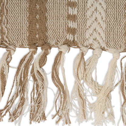 Farmhouse Braided Stripe Table Runner Collection, 15X108 (15X113, Fringe Included), Stone3