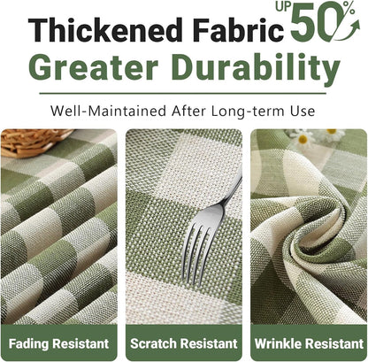 Spring Checkered Tablecloth Square Washable Heavy Duty Buffalo Plaid Table Cloth with Tassel Cotton Linen Gingham Table Cover for Spring Picnic Kitchen Dining Room, Green, 55 Inch5