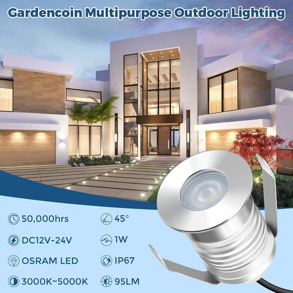 Outdoor Recessed LED Lights, 1 Watt Soffit & Deck Riser Lighting Flush Mount, 12V-24V Low Voltage Landscape in Ground Well Light, IP67 Waterproof, 5000K Daylight White, 6 Pack2