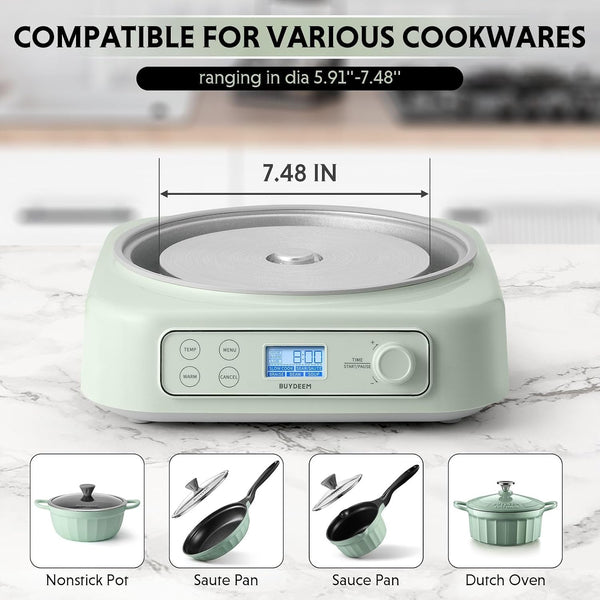 LP55 5-In-1 Slow Cooker, Compatible with Various Cookwares, Multi-Cooker with Two Temperature Settings, Auto Keep Warm for 2H, Cozy Greenish, Pot Not Included | Multi-Cooker with Two Temperature Settings, Auto Keep Warm for 2H, Cozy Greenish, No Pot Included2