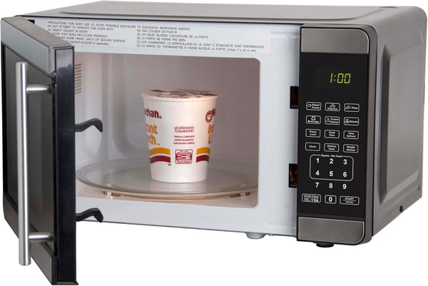 Microwave Oven 700-Watts Compact with 6 Pre Cooking Settings, Speed Defrost, Electronic Control Panel and Glass Turntable, 0.7-Cu.Ft., Metallic | 6 Pre Cooking Settings, Speed Defrost, Electronic Control Panel and Glass Turntable, 0.7-Cu.Ft6