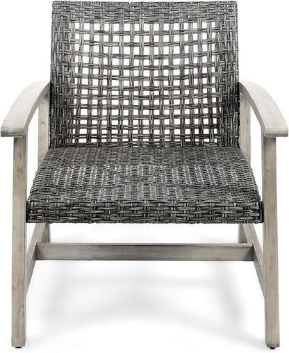 Hampton Outdoor 3 Piece Acacia Wood and Wicker Conversation Set with Club Chairs and Side Table, 28.25 "W X 31 "D X 31.5 "H, Mixed Black + Weathered Gray3