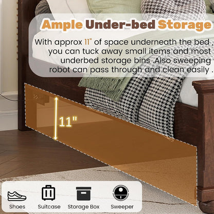 Wood Bed Frame Queen with Tall Headboard & Footboard, Traditional Queen Panel Bed with USB Charging Station for Bedroom, Guest Room, Easy Assembly, No Box Spring Required,Walnut6
