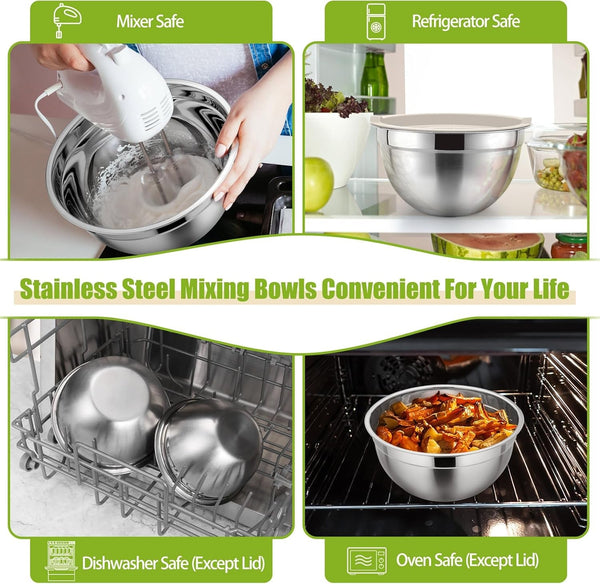Stainless Steel Mixing Bowls with Airtight Lids, Khaki4