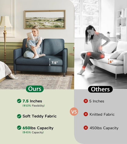 Loveseat, 51" Small Couch, Comfy Teddy Love Seat for Living Room, Tool-Free Setup Loveseat Sofa for Small Spaces, All-Wood Small Sofa Couch for Bedroom, No Pillow Included, Blue Grey4
