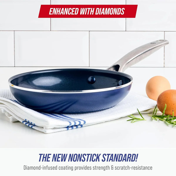 8" Diamond Infused Ceramic Nonstick Frying Pan Skillet, Blue | Pfas-Free Ceramic Nonstick, Dishwasher & Oven Safe, Stay Cool Handle, Durable Metal Utensil Safe, Egg & Omelet Pan2