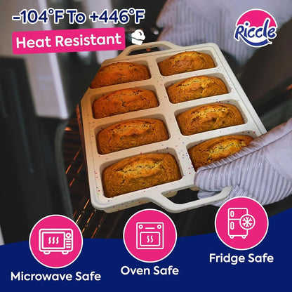 Silicone Mini Loaf Pans – 2 Pack, 8 Cavity Silicone Molds for Baking, Non-Stick Silicone Baking Pan4