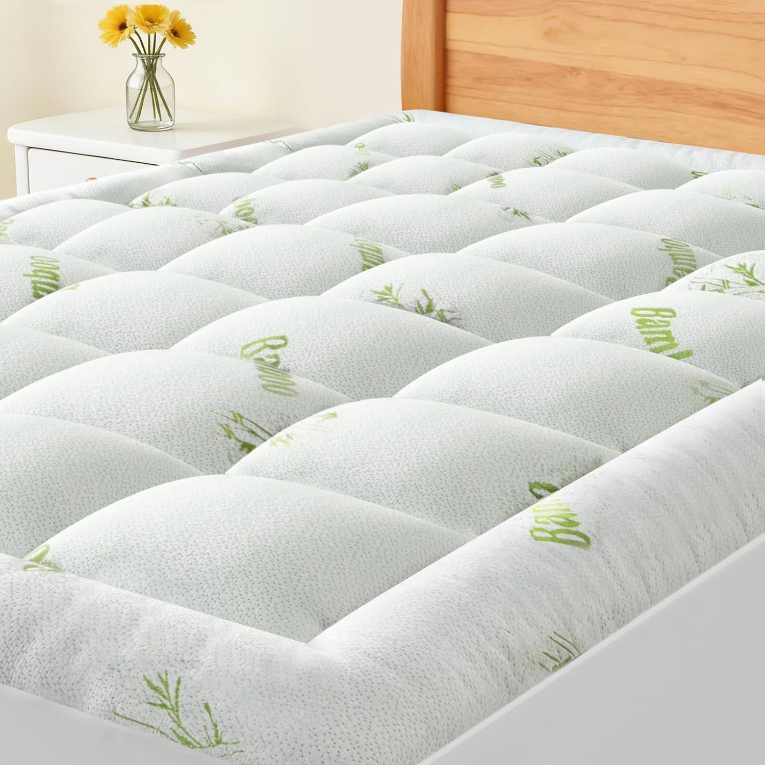 full-size-cooling-bamboo-mattress-topper-with-deep-pockets-soft-viscose-stretchable-pockets-cooling-pillow-top-relieves-back-pain-breathable-for-hot-sleepers