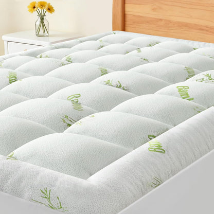Full Size Cooling Bamboo Mattress Topper with Deep Pockets | Soft Viscose, Stretchable Pockets, Cooling Pillow Top Relieves Back Pain. Breathable for Hot Sleepers1