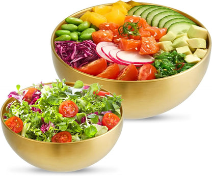 Stainless Steel Mixing Bowls, 700ML& 1200ML Gold Metal Salad Bowls, 2 Pack1