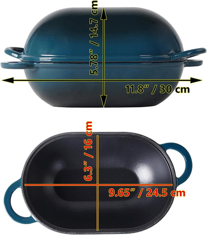 Enameled Cast Iron Bread Pan Dutch Oven with Lid and Loop Handles - Dark Teal Blue – Oven Safe Form for Baking and Cooking, Artisan Bread Kit - Loaf Pan2