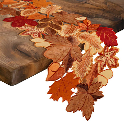 Fall Table Runner 72 Inches Long Autumn Maple Leaf Embroidered Runner4