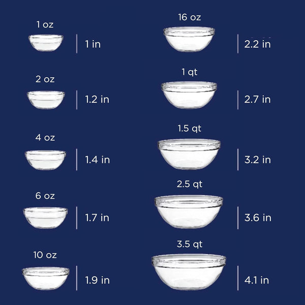10 Piece Mixing Bowl Set, Nesting Serving Bowls & Mixing Bowls (1 Oz, 2 Oz, 4 Oz, 6 Oz, 10 Oz, 16 Oz, 1 Qt, 1.5 Qt, 2.5 Qt, 3.5 Qt)3