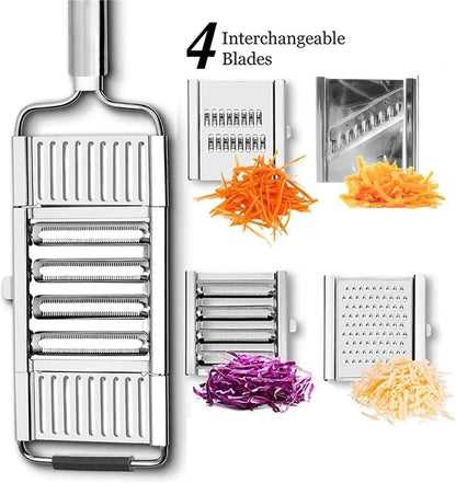 4-In-1 Stainless Steel Mandoline Slicer – Adjustable Vegetable Grater and Peeler with 3 Interchangeable Blades – for Potatoes, Carrots, Cucumbers – Dishwasher Safe Kitchen Tool – Silver2