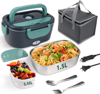 1.5L Electric Lunch Box Food Heater, 80W Heated Lunch Box (Green)1