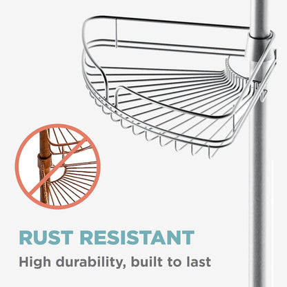 Tension Pole Shower Caddy Corner Organizer, Adjustable Standing Shower Caddy with 4 Baskets and Built in Towel Bar, Rust Resistant Bathroom Tension Rod Organizer, 60 to 97 Inch, Chrome5