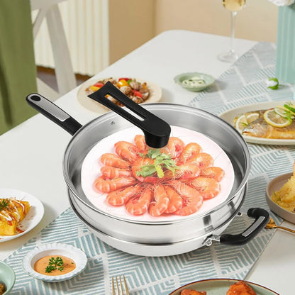 Stainless Steel Wok Pan Stir-Fry Wok Non Stick Frying Pan Honeycomb Skillet with Handle Lid for Gas Stove, Induction Cooker Ceramic Stove, Silver Black (13In-With Steamer Basket)2