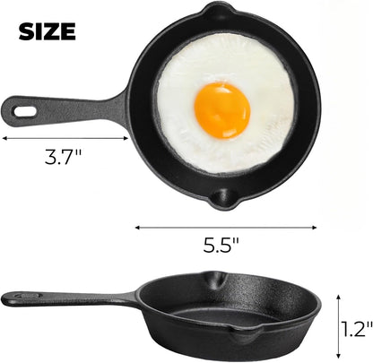4 Pack Small Cast Iron Skillet, 5-1/2 Inch Frying Pans with Double Drip-Spouts for Stove, Oven, Grill Safe, Indoor and Outdoor Use, Non-Stick2