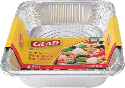 Disposable Half Size Deep Steam Table Pans, 12.5 X 10.25 X 2.5", 2 Ct | Heavy-Duty Foil Design, for Steaming, Baking, Roasting, Meal Prep, Catering, and Freezer Storage, Daily1