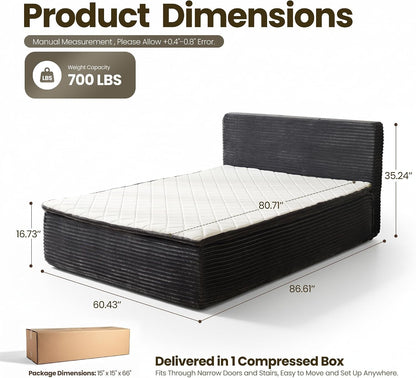 Queen Boneless Bed, Frame & Headboard & Mattress Set, Gray2