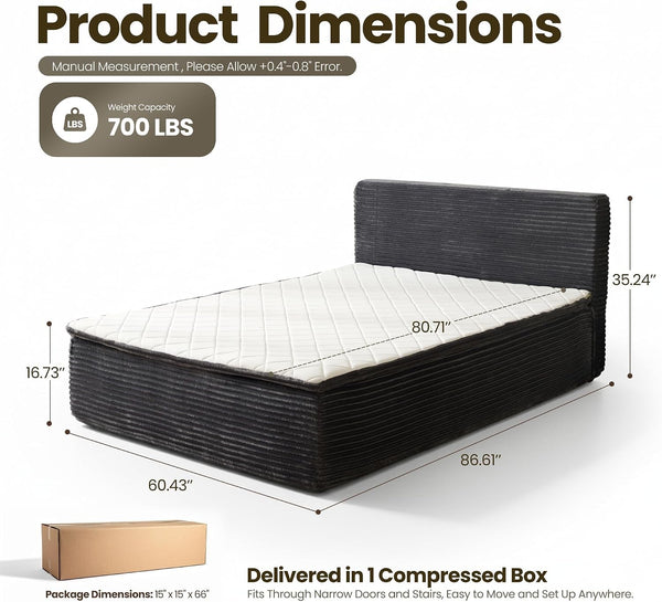 Queen Boneless Bed, Frame & Headboard & Mattress Set, Gray2