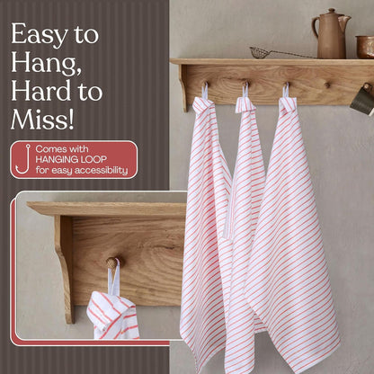 Red Stripe Cotton Kitchen Towels Set of 12, Durable & Super Absorbent Dishcloths Pack, Classic Stripe Towel Set, Quick Dry Towels for Daily Kitchen Use, Wiping & Drying Dishes4
