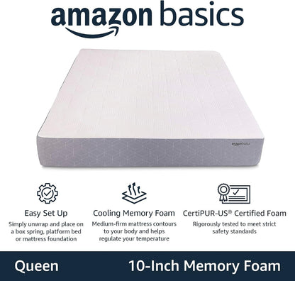Memory Foam Mattress, Medium-Firm, Cooling Gel, Queen Size, Certipur-Us Certified Foam, 80 X 60 X 10 Inches, White/Gray, Guest Room3