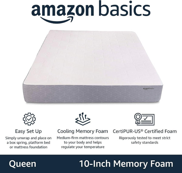 Memory Foam Mattress, Medium-Firm, Cooling Gel, Queen Size, Certipur-Us Certified Foam, 80 X 60 X 10 Inches, White/Gray, Guest Room3