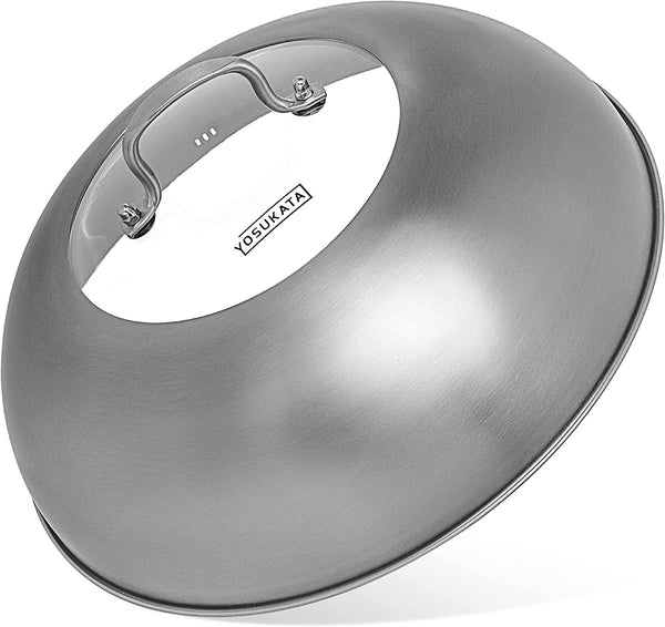 Wok Lid 13.6 Inch - Premium Stainless Cover with Tempered Glass Insert Steam Holes - Dishwasher-Safe Lid for 14-Inch Wok - Chees Melting Dome for Griddle | Dishwasher-Safe Lid with Tempered Glass - Steam Holes -Ergonomic Handle, Cheese Melting Dome for Griddle, Grill Basting Cover1