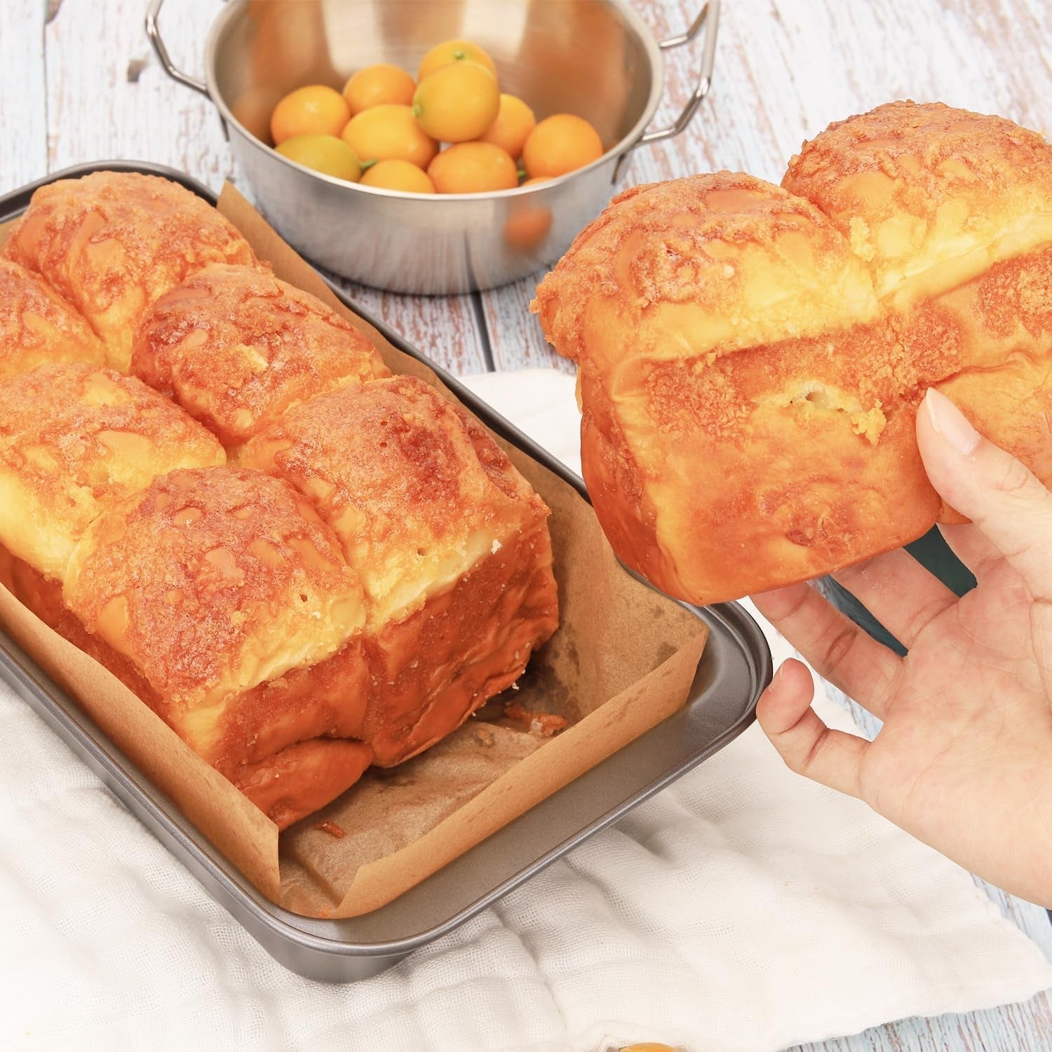 2-pcs-nonstick-loaf-pan-set-9-x-5-inch-carbon-steel-rectangle-bakeware-with-100-unbleached-parchment-liners-for-baking-toast-cakes-banana-breads-gray