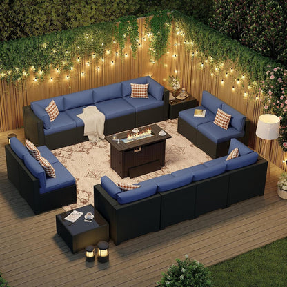 Patio Furniture Set with Fire Pit Table, 15 PCS Outdoor Sectioanl3