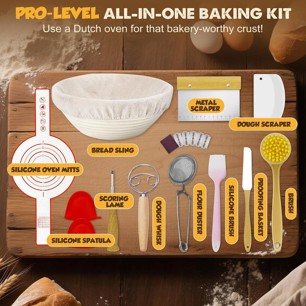 Cast Iron Dutch Oven Pot for Bread Baking 5Qt,With Skillet Lid Cooking Pan | Pre-Seasoned 2-In-1 Sourdough Bread Baking Pan with Proofing Basket and Baking Supplies, 11PCS Sourdough Starter Kit3