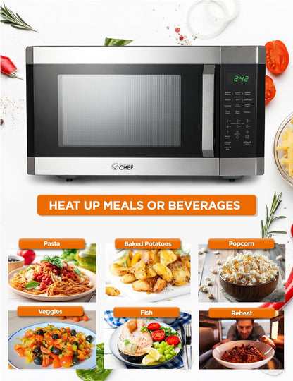 1.6 Cu. Ft. Countertop Microwave Oven, CHM16MS6, Stainless | Touch Controls with Digital LED Display, 1100W, 13.6” Turntable Plate, Push Button Door, 10 Power Levels2