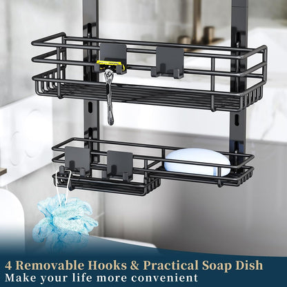 over the Door Shower Caddy - 5 Tier Adjustable Shower Organizer Hanging with 2 Toothbrush Holders & 4 Hooks, Rustproof Organizer Shelf, Storage Rack for Bathroom, Black7